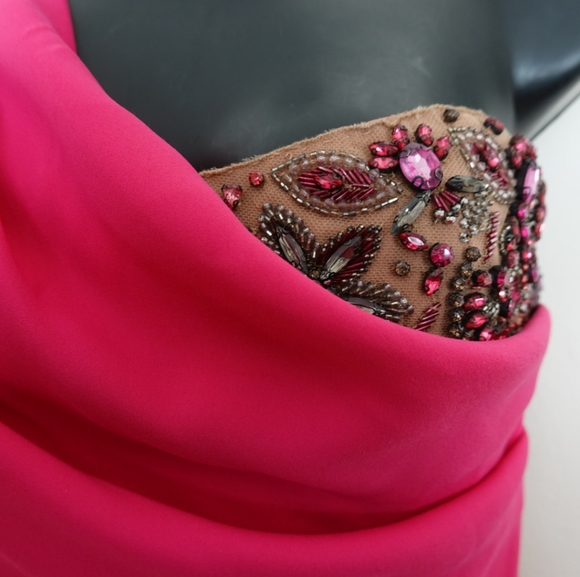NWT - MARCHESA NOTTE Magenta One-Shoulder Formal Dress with Beaded Top, size 2 - Picture 2 of 8
